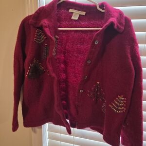 Women's Red Sweater with Embroidered Details